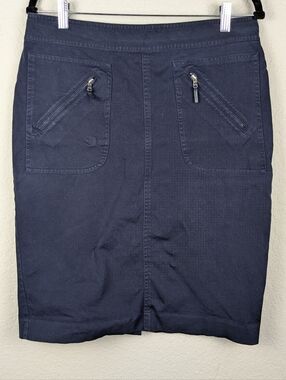 Lauren Ralph Lauren Stretch Cotton Pencil Skirt Size 8 Blue Front Zipper Pockets
